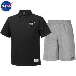 NASA 나사 남녀공용 면 카라티 반팔티+면 5부 반바지 상하세트 N-163UBK+N-062PML 남자 여성 티셔츠 폴로티 숏팬츠 빅사이즈