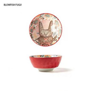 BLOWFISH FUGU 북유럽 그릇 세트 캐릭터 밥그릇, 1개, 빨간 토끼요