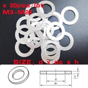 20pcs M3-M26 알루미늄 와셔 가스켓 플랫 금속 플러그 오일 씰링 링 패스너 10x14x1mm, [40]6x10x1.2mm, 20개