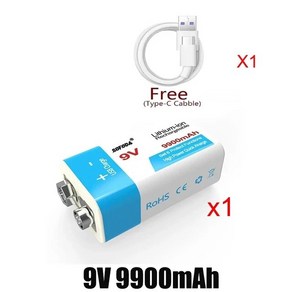 대용량 USB 충전식 배터리 멀티미터 무선 마이크 기타 리튬 이온 9V 12800Mah