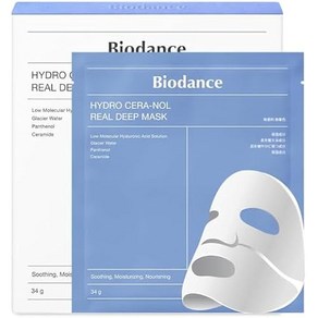 BIODANCE Biodance【바이오댄스】하이드로세라놀 리얼 딥 마스크 (4장) 순한 피부 보습 효과 장벽 강화 쿨링 슬리핑 팩 한국 화장품 하이드로겔, 34g, 1개