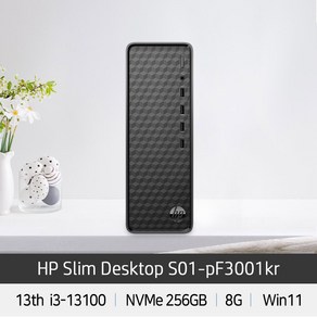 HP 슬림라인 데스크탑 블랙 S01-PF3001KR (i3-13100 Win11home RAM 8GB NVMe 256GB UHD730), 기본형