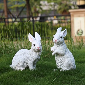 정원장식 야외 잔디 풍경 토끼 장식소품, 두 마리의 토끼 흰색, 두 마리의 토끼(흰색)