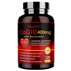 제보라 CoQ10-400mg 트랜스 레스베라트롤 PQQ 및 비타민 E 함유 - 바이오페린 고흡수 코엔자임-Q10 심장 에너지 생산을 위한 항산화 물질 식물성캡슐 120개