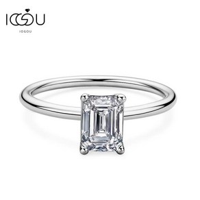 모이사나이트반지 인조다이아몬드 IOGOU 솔리테어 에메랄드 컷 모이사나이트 반지 D-E 색상 5x7mm 1.0ct 스털링 실버 약혼 약속 기념일 반지