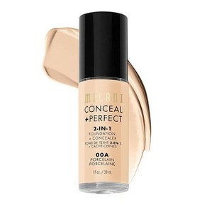 Milani Conceal Pefect 2-in-1 파운데이션 컨실러 - 누드30ml1액량 온스 크루얼티 프리 리퀴드 파운데이, 1) 00A-도자기, 1개