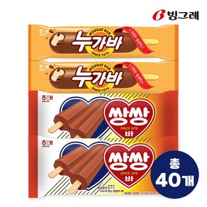 빙그레 해태 아이스크림 누가바 20개 + 쌍쌍바 20개, 40개입, 70ml, 40개