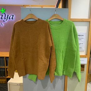 papaya 파파야 PNMRKT040D 무지 오버핏 라운드 니트