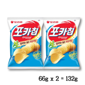 오리온 포카칩 오리지널 대용량 감자칩 (66gx2개 1세트), 132g, 1세트