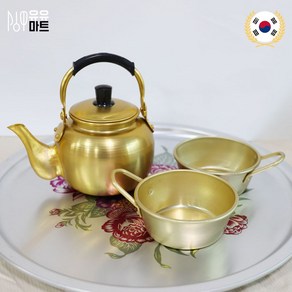 유유마트 국산 양은 옛날 노란 주전자 편수 손잡이 막걸리잔 2인 세트, 1개, 노란색, 1L