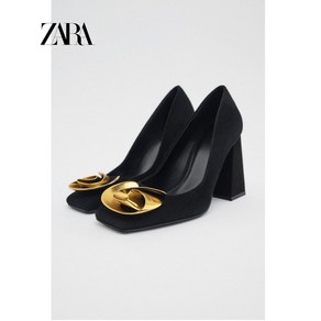 ZARA 자라 메탈릭 플라워 스웨이드 통굽힐