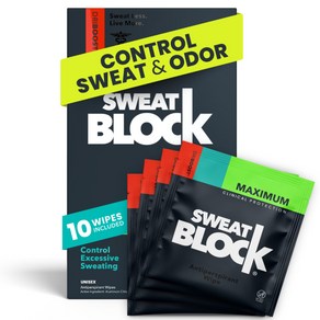 SweatBlock 데오드란트 물티슈 땀 발한 억제제 - 다한증 위한 사용 당 최대 7 일간 발생 감소, 1개