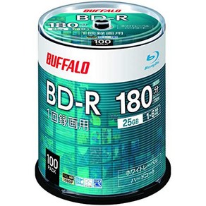 Buffalo 버팔로 블루 레이 디스크 BD-R 25GB 1 회 녹음 100 시트 스핀들 단일 층 1-6X 속도 화이트 라벨 RO-BR25V-100PW / N