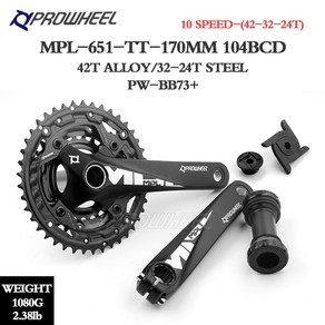 사이클 크랭크 자전거 PROWHEEL 산악 크랭크셋 MTB 체인링 부품 6 7 8 9 1011 속도 170mm 223040T 243242T 2636T 2838T, [06] MPL651TT BB, 1개