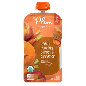 플럼 오가닉스 이유식 99g 12팩 피치 펌킨 캐롯 앤 시나몬 Plum Oganics Stage 2 Oganic Baby Food Peach Pumpkin Caot, 12개