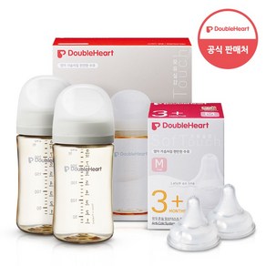 더블하트 모유실감 3세대 PPSU 모먼트 트윈팩 240ml+젖꼭지(2입), 3세대 젖꼭지M, 오후의베이지, 1세트, 240ml