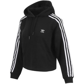 아디다스 우먼스 후드티 AdiColor 3S 쇼트 Hoodie 블랙-화이트 3S