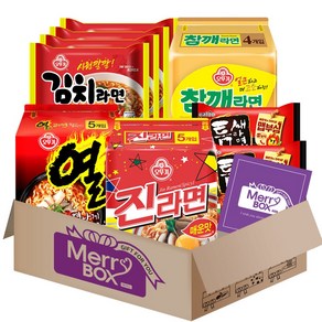 [메리박스] 오뚜기 봉지라면 5종 (진라면매운맛5p+열라면5p+참깨라면4p+김치라면4p+틈새라면2p), 1박스