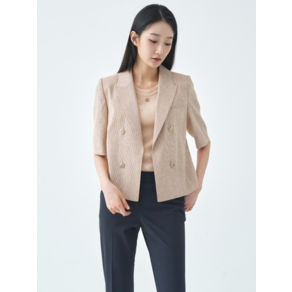지센 잔체크 린넨 더블버튼 반팔 자켓 LFJKO404_ORIlK1128121