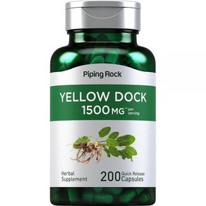 Piping Rock Yellow Dock Root 1500mg  200캡슐  추출물 보충제  GMO 프리 글루텐 프리, Piping Rock Yellow Dock Root 1, 1개