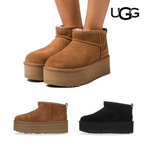 [100% 정품] 어그 UGG 부츠 클래식 울트라 미니 키높이 통굽 플랫폼 겨울 양털 체스트넛 블랙 털 신발 여성