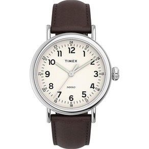 Timex 남성용 표준 40mm 시계 블랙/블랙/실버톤 40mm 표준 3핸드 가죽 콤보 스트랩 시계