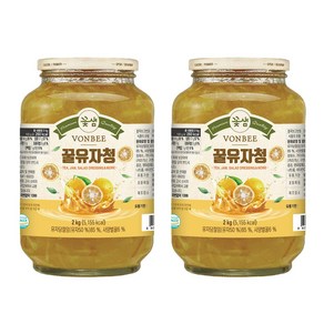 본비 꿀 유차청 2kg x 2병 액상차 과일청 유자차, 2개, 1개입