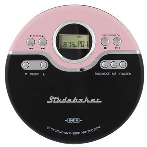 Studebake 스터드바커 레트로 휴대용 CD플레이어 라디오 핑크/블랙 SB3703PB CD Playe with FM Radio