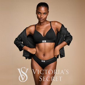 [미국직배송] Victoria's Secret 빅토리아 시크릿 힙허거 팬티 로고 코튼 샤인패치 - 블랙