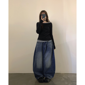 [벌룬핏/핏보장] 케논 핀턱 밑단 스냅 와이드 데님 팬츠