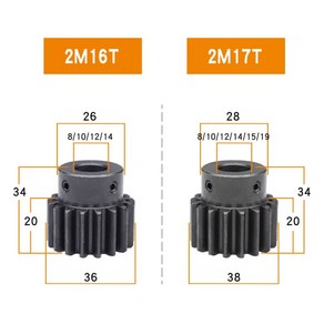 스퍼 기어 블랙닝 변속기 SC45 탄소강 소재 톱니 높이 20mm 2M16T 17T 사이즈, 10 2M16T  Boe 8 mm, 1개