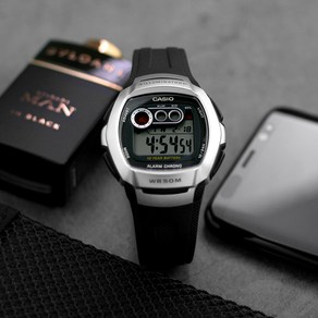 CASIO 10년 배터리 듀얼타임 알람 터프 디자인 LED 라이트 시계 210 블랙A