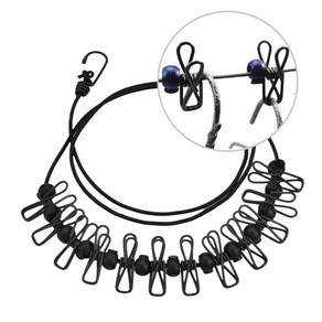 스트레치 빨랫줄 12클립 엘라스틱 빨랫줄 여행 세탁선, 검은색, 1개