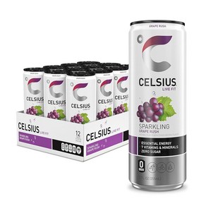 CELSIUS 스파클링 스트로베리 레모네이드 기능성 에센셜 에너지 드링크 350ml(12온스) (12팩), 스파클링 포도 러쉬, 355ml, 12개