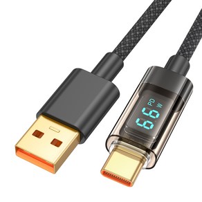 즈카포르 USB A to C 66W PD 고속 충전 투명 디스플레이 케이블, 1개, 검은색, 2m