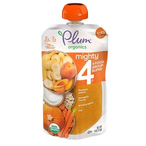 플럼 오가닉스 토들러 이유식 12팩 바나나 피치 펌킨 캐럿 그릭 요거트 오트 Plum Oganics Tots Mighty, 12개