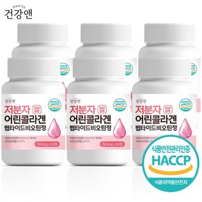 건강앤 300달톤 99% 저분자 피쉬 어린콜라겐 펩타이드 비오틴 식약청인증 HACCP, 60정, 6개