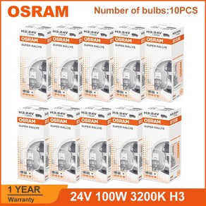 OSRAM 트럭 헤드라이트 표준 램프 Hi/lo 빔 안개 할로겐 고출력 전구 10 개 H1 H4 H3 H7 24V 100W 70W 3200K, [06] 10PCS 24V 100W H3