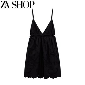 자라 원피스 블랙 자수 펀칭 비치 나시 미니 드레스 ZARA