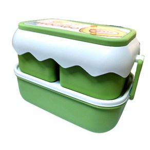 [모사찌] 캐릭터 2단 도시락+포크+숟가락 포함, 1개, 그린아보카도