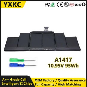 YXKC 정품 10.95V 95WH 배터리 애플 맥북 프로 15 인치 A1398 미드 2012 초기 2013 배터리 A1417 노트북 배, 01 Black, 01 CHINA