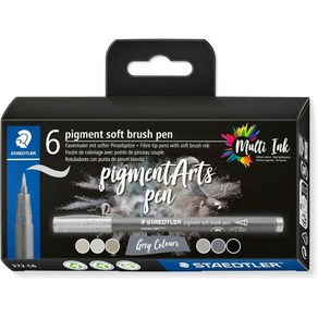 STAEDTLER 피그먼트 아트 소프트 브러시 펜 그레이 컬러 6개의 팩 372 C6, Gey, Gey