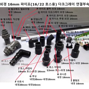 다크그레이16mm 미니 파이프 (16/22호스용) 연결 배관 엘보 연결 소켓 앤드 캡 티 호스어댑터 엘보우 커플러 레듀샤 직선형 벌크헤드 앨보형 파이프 블랙 투명 호스, 1개