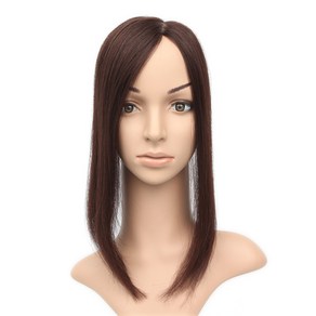 [W2005] 인모 100% 불파트 긴머리 원형탈모 정수리 부분가발, 자연갈색, 1개
