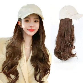상덕 모자 전체가발 + 가발망 요즘유행 여성통가발, 1개, 베이지 모자 연밤 곱슬머리