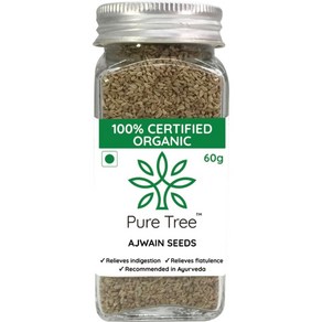 인도 Pue Tee 인증 유기농 캐롬 씨앗 60g Caom Seeds 유리병 아즈와인 씨앗 비건 글루텐 프리 풍부한 항산화제 조미료 풍미있는 음식 및 스낵용, 1개