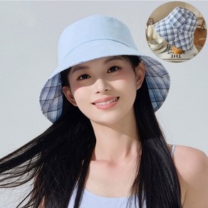 느와드코코 체크 양면 경량 목끈 가벼운 다운 버킷햇 캐주얼모자