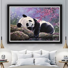 푸아이 3D 보석십자수 귀여운 팬더 55x40 DIY 거실 사무실 집들이 개업선물 인테리어 소품 (사이즈 4종)+행운십자수(30x30) PRW476, 1세트, 70x50cm