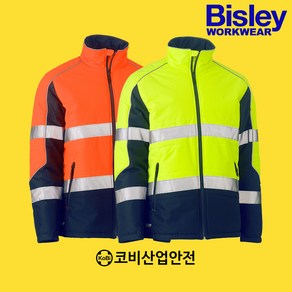 Bisley비즐리 워크웨어 하이비즈 스탠드 카라 푸퍼 자켓 BJ6829T, 3XL (115), Yellow/Navy, 1개