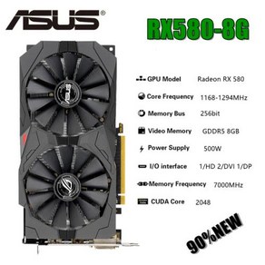새로운 ASUS 그래픽 카드 AMD RX 580 8GB GDDR5 마이닝 GPU 비디오 카드 256Bit 컴퓨터 RX580, RX 580 8GB 2048SP